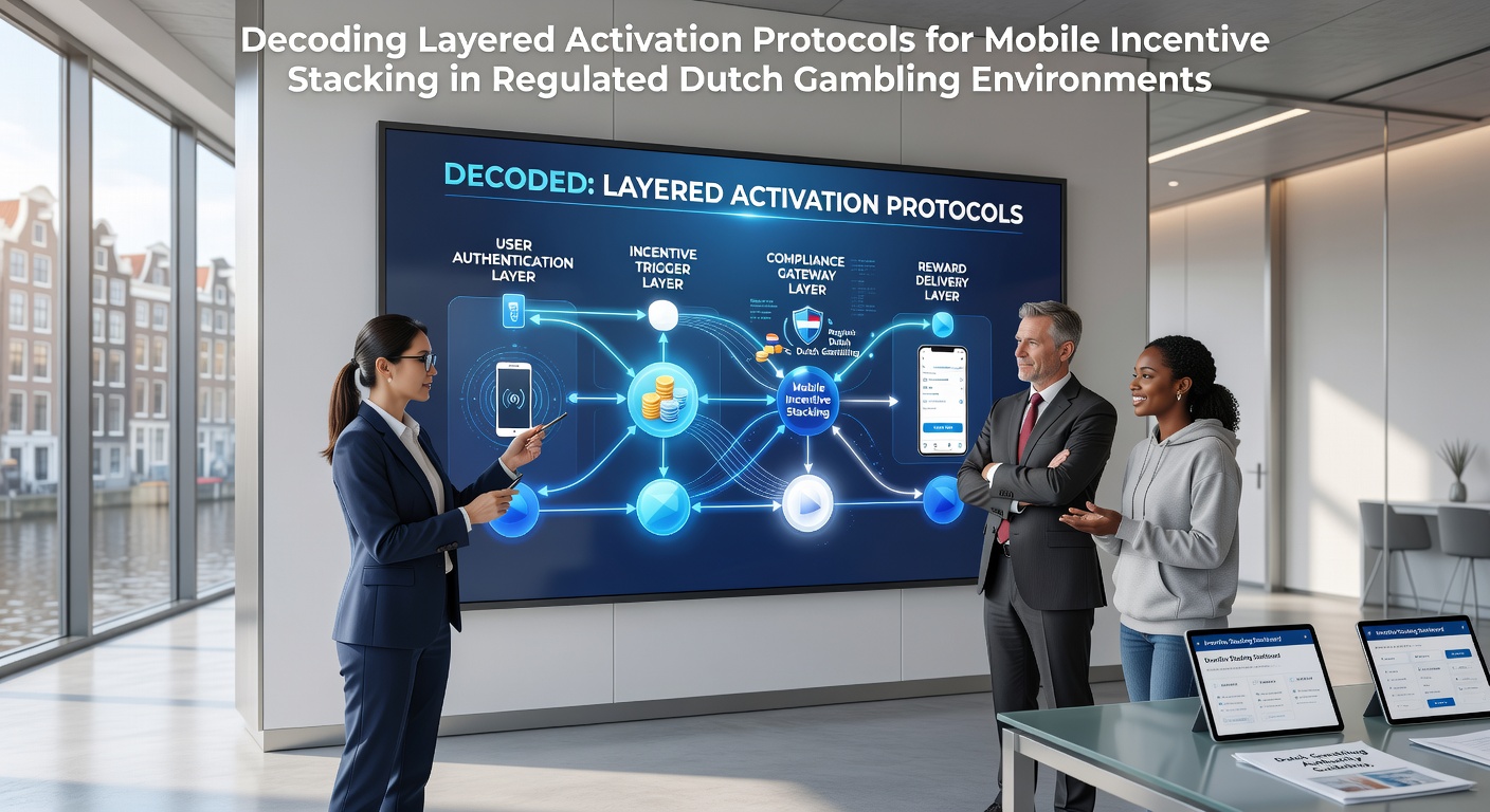 Diagram van gelaagde activeringsprotocollen in mobiele Nederlandse casino apps met bonusstapeling en KSA-regels
