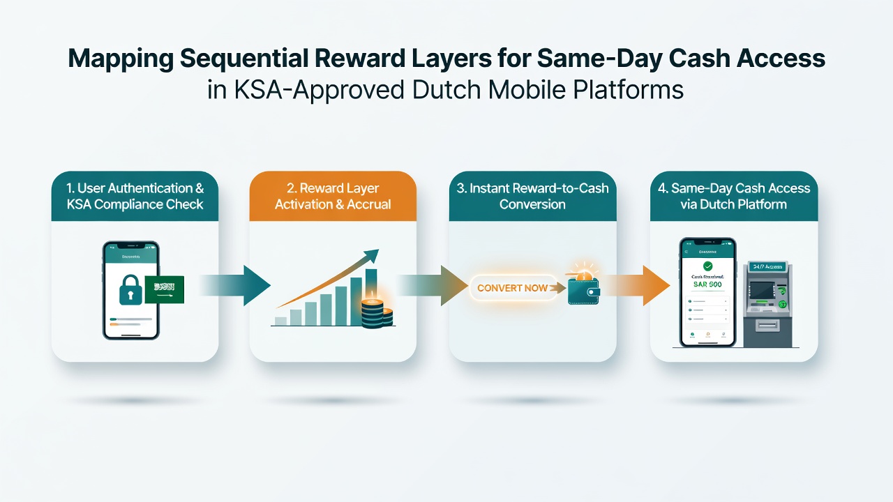Voorbeeld van mobiele interface met beloningslagen en cash access opties