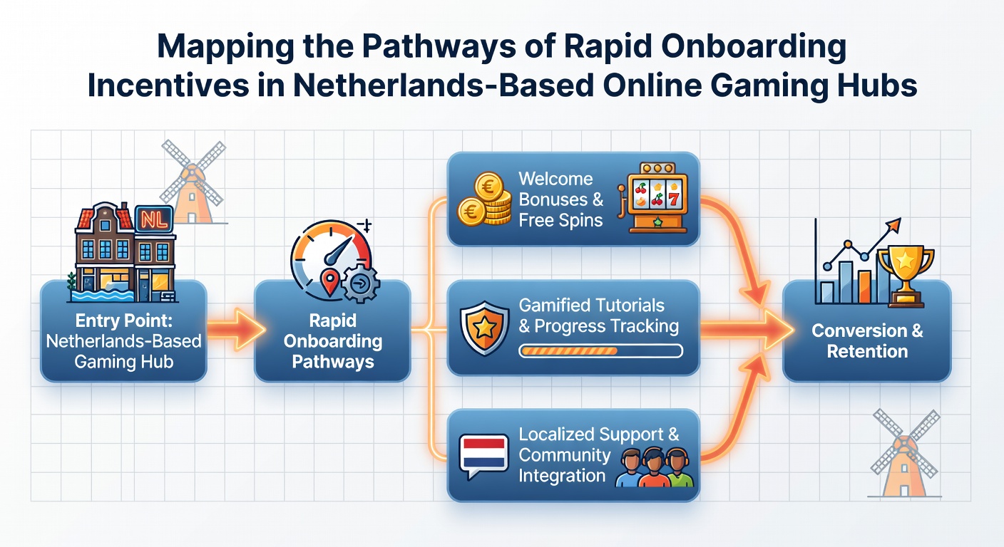 Overzicht van onboarding routes in Nederlandse online gaming platforms met visuele padkaarten en dataflows