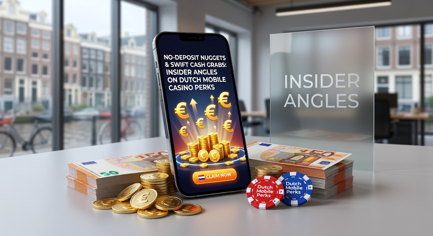 Smartphone met no-deposit bonus scherm van een Nederlands mobiel casino, met free spins en snelle uitbetaling icoontjes