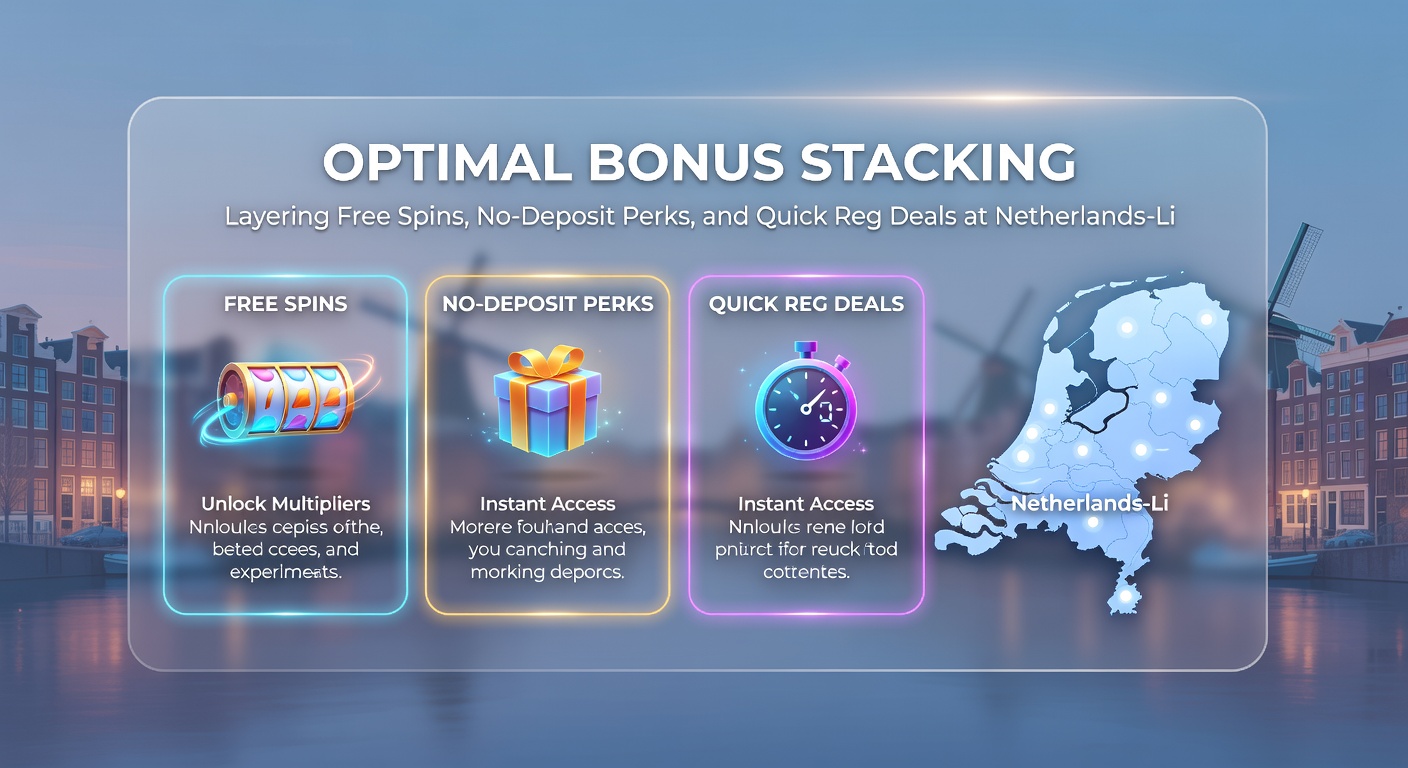 Mobiele casino-interface met gestapelde bonusiconen, free spins en no-deposit meldingen op een Nederlands gelicentieerd platform