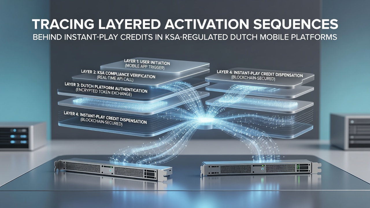 Diagram van gelaagde activeringssequenties voor instant-play credits in mobiele casino platforms